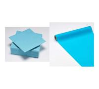 50 Serviettes Turquoise en ouate 2plis FSC® - 33x33cm + Chemin de Table 3 en 1 Bleu Turquoise Airlaid FSC® - 0.40x4.80m