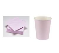 50 Serviettes Vieux Rose en ouate 2plis FSC® - 33x33cm + 12 Gobelets en carton 20cl Vieux Rose
