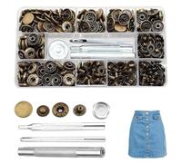 50 Set Bouton Pression Metal, 15mm Boutons Pressions Metalliques avec 4 Outils De Réglage Boutons pour Sac à Main de Portefeuille en Cuir Craft Jacket (Bronze)
