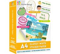 50 Sheets A4 Glossy Printable Sticker Paper Compatible With Inkjet And Laser Printers For Home, Office And Craft Projects
