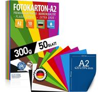 50 Sheets Of Coloured Paper Din A2 ¿ Photo Cardboard Set 300 G/M² 10 Colours ¿ Craft Paper & Coloured Cardboard Sheets, Children's & Craft Sheets, Be Creative, Made In Germany