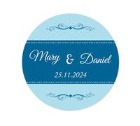 50 STICKERS Autocollants PERSONNALISÉES mariage Bleu, 40MM ROND Joints d'enveloppe, étiquettes pour mariage/bapteme/anniversaire dragees invitation Bombonieres cadeaux - Rd 263