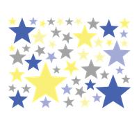 50 stickers étoiles bleues et jaunes
