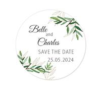50 STICKERS Save the date/Retenez cette date Autocollants personnalisés de Mariage Fiançailles Cérémonie d'invitation 40mm Etiquettes adhésives - Rd 610 (04 Les arbres)