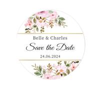 50 STICKERS Save the date/Retenez cette date Autocollants personnalisés de Mariage Fiançailles Cérémonie d'invitation 40mm Etiquettes adhésives - Rd 610 (08 Rosa A)