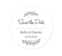50 STICKERS Save the date/Retenez cette date Autocollants personnalisés de Mariage Fiançailles Cérémonie d'invitation 40mm Etiquettes adhésives - Rd 610 (03 Classique)