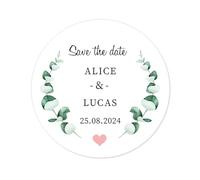 50 STICKERS Save the date/Retenez cette date Autocollants personnalisés de Mariage Fiançailles Cérémonie d'invitation 40mm Etiquettes adhésives - Rd 610 (01 Branches d'arbres)