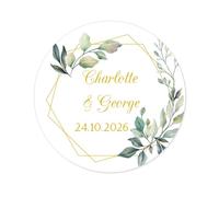 50 STICKERS Tout texte PERSONNALISÉS Autocollants pour Cadeau d’invité Mariage/Annonce de fiançailles/Communion/Fête enveloppe dragées sacs -FR-Rd-024 (03 FR vertes)