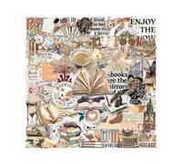 50 Stück Retro Lese-Sticker pour Scrapbook et Journaling - autocollants PET transparents et imperméables avec motifs de livres, lunettes et café, adaptés pour journal de scrap, bullet journal et