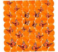 50 têtes de Fleurs de souci et 24 Papillons monarques, décor du Jour des Morts pour Guirlande Couronne DIY