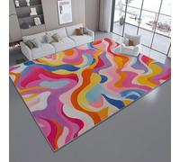 50 x 80 cm Tapis Salon Rose Poil Ras Tapis Lavable Chambre Descente De Lit Antidérapant, Abstrait Courbe Géométrie Tourbillon Motif Imprimé Salon pour Interieur Salle à Manger