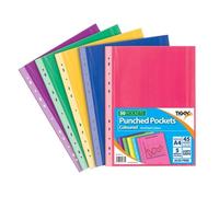 50 x A4 Coloured Plastic Wallets Clear Strong Punched Ring Binder File Pockets