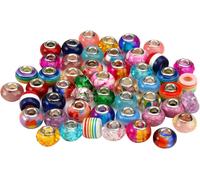50 X Round Glass Beads 14 Mm Large Hole For Stringing Round Glass Flower Beads Vintage Iridescent Pattern Transparent For Jewellery Making Diy Bracelets Necklaces Crafts
