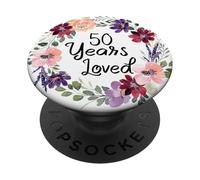 50 Years Loved Floral 50th Birthday Women 50 Years Loved PopSockets PopGrip Adhésif