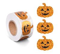 500 Autocollants Citrouilles d'Halloween Rouleau, Pailletés Orange Imperméables Autocollants pour Enfants Loisirs Créatifs Scrapbooking Cachets d'Enveloppes Cadeaux de Fête Décoration