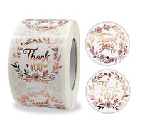 500 autocollants Merci, autocollants ronds autoadhésifs en papier de 3,8 cm / 1,5 pouces en or rose pour cadeaux de remerciement, anniversaires, fêtes, emballages, petits autocollants en papier pour