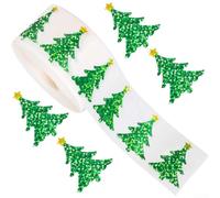 500 Autocollants pour papier Couché Vert pour Cadeaux 500 Autocollants | Motif holographique vibrant, effet visuel festif, pour idéal sapin, imperméable, pour facile à poser
