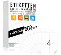 500 feuilles - 2000 Étiquettes DIN A6 105x148 mm auto-adhésives (4 par feuille A4), surface blanche mate, imprimantes jet d'encre et laser étiquettes d'expédition, FABRIQUÉES EN ALLEMAGNE