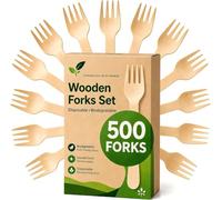 500 fourchettes en bois, ensemble de couverts jetables en bois, alternative au plastique, respectueux de l'environnement, biodégradable, compostable, set de couverts - 500 fourchettes