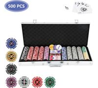 500 jetons de poker Mallette de poker Set de poker avec mallette en aluminium Argent