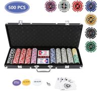 500 jetons de poker Mallette de poker Set de poker avec valise en aluminium Noir
