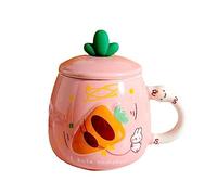 500 ml/16 oz Creative Relief Cute Rabbit Ceramic Mug Cartoon Girl Heart with Lid Spoon Coffee Practical Breakfast Cup Suitable for Office Home - Turnip Bunny Pink,500ml