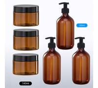 500 ml/300 ml Bouteilles à pompe à long col ambre épaisses, convenant au remplissage de shampoing, gel douche et après-shampoing ; 140 ml/100 ml Bocaux rechargeables, convenant aux sels de bain, lotio