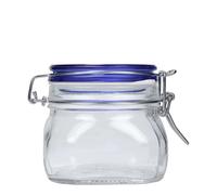 500 ml bocal à fermeture à levier 'Fido' avec couvercle bleu, carré, ouverture : fermeture à levier