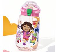 500 ml Bouteille d'eau à motif de dessin animé avec paille en silicone et couvercle anti-fuite, convient pour les voyages, le tourisme et l'école, en Tritan 450mlAnimal,Cartoon,PortraitTritan