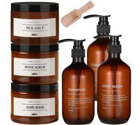 500 ml Bouteilles de distributeur rechargeables épaisses pour shampoing, gel douche, après-shampoing, sels de bain, lotion, crème de massage au cou brun Taille Unique,Ensemble de 3 bouteilles + ensemb