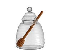 500 ml Servez Pot de Miel Clair, Pot en Verre avec Cuillère et Couvercle Verre, Récipient pour Stockage et Distribution de Miel et Sirop