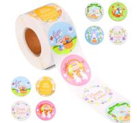 500 pcs 3,8 cm Autocollants de Pâques, 8 Modèles Colorés Autocollants Lapin Oeuf Décalcomanies Papier Rond Étiquette Pâques Sceaux Enveloppe Décorations Pâques pour Artisanat Fête Vacances