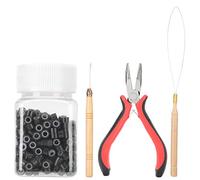 500 pcs Anneaux d'extension de cheveux en silicone Kit d'outils d'extension de cheveux professionnel avec pince incurvée Crochet Aiguille de traction pour créer des extensions de