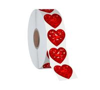 500 PCS Autocollants de Cœur Rouge Holographiques, Autocollant de Cœur Métallique Étincelant Autocollant Adhésif Imperméable Réfléchissant Décoratif d'Amour pour Fournitures de la Saint-Valentin