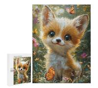 500 PCS Casse-têtes pour Adolescents Adorable Fox Cub with Butterflies Casse-têtes pour Adolescents Activités Familiales pour Anniversaire, Noël Et Cadeaux Uniques 500 PCS