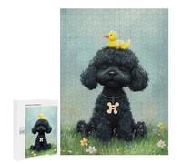 500 PCS Casse-têtes pour Adolescents Black Poodle with Yellow Duck -3 Casse-têtes pour Adolescents Activités Familiales pour Anniversaire, Noël Et Cadeaux Uniques 500 PCS