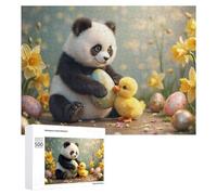 500 PCS Casse-têtes pour Adolescents Panda with Easter Eggs and Duckling Casse-têtes pour Adultes Jeu Pratique Défi Difficile Cadeaux Uniques pour Anniversaire Et Noël 500 PCS