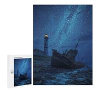 500 PCS Casse-têtes pour Adolescents Shipwrecked Lighthouse Under Starry Sky Casse-têtes pour Adolescents Activités Familiales pour Anniversaire, Noël Et Cadeaux Uniques 500 PCS