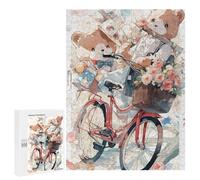 500 PCS Casse-têtes pour Adolescents Teddy Bears on Bicycle with Flowers Casse-têtes pour Adolescents Activités Familiales pour Anniversaire, Noël Et Cadeaux Uniques 500 PCS