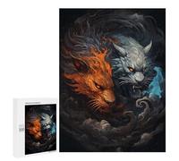 500 PCS Casse-têtes pour Adolescents Yin Yang Lions Fire Vs Ice Casse-têtes pour Adolescents Activités Familiales pour Anniversaire, Noël Et Cadeaux Uniques 500 PCS