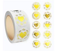 500 PCS Foil Golden Heart Stickers Roll Round Love Sealing Labels for Wrapping Packaging Envelopes