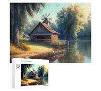 500 PCS Jeux De Puzzle pour Adolescents Vintage Windmill by The Lake Jeux De Puzzle pour Adolescents : Détente, Divertissement Et Humour, Cadeaux Anti-Stress 500 PCS