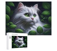 500 PCS Jeux De Puzzle pour Adolescents Whimsical White Cat with Green Eyes Jeux De Puzzle pour Adolescents : Détente, Divertissement Et Humour, Cadeaux Anti-Stress 500 PCS