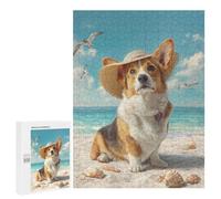500 PCS Puzzle Beach Corgi with Hat Puzzle pour Adolescents Course De Vitesse Manuelle Liste De Souhaits avec Le Père Noël Jouets Jeux Éducatifs 500 PCS