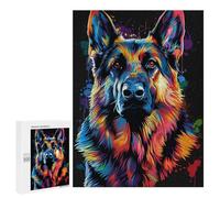 500 PCS Puzzle Colorful German Shepherd Art Print-6 Puzzle pour Adolescents Course De Vitesse Manuelle Liste De Souhaits avec Le Père Noël Jouets Jeux Éducatifs 500 PCS