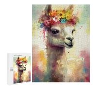 500 PCS Puzzle Colorful Llama with Flower Crown Puzzle pour Adolescents Course De Vitesse Manuelle Liste De Souhaits avec Le Père Noël Jouets Jeux Éducatifs 500 PCS