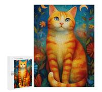 500 PCS Puzzle Ginger Cat with Flowers-1 Puzzle pour Adolescents Course De Vitesse Manuelle Liste De Souhaits avec Le Père Noël Jouets Jeux Éducatifs 500 PCS