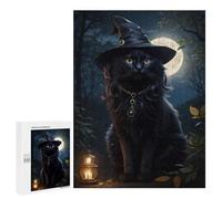 500 PCS Puzzle Magical Black Cat with Witch Hat Puzzle pour Adolescents Course De Vitesse Manuelle Liste De Souhaits avec Le Père Noël Jouets Jeux Éducatifs 500 PCS