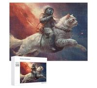 500 PCS Puzzle pour Adolescents Astronaut Riding A Giant Cat in Space Puzzles pour Adolescents, Jouets Anti-Stress, Passe-Temps, Défi Éducatif