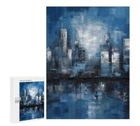 500 PCS Puzzle Pour Adolescents Blue Urban Skyline - Abstract Cityscape Reflection Painting Puzzle Adulte, Jouet, Décoration Murale, Course De Vitesse Manuelle, Cadeaux Uniques Pour Anniversaire Et No